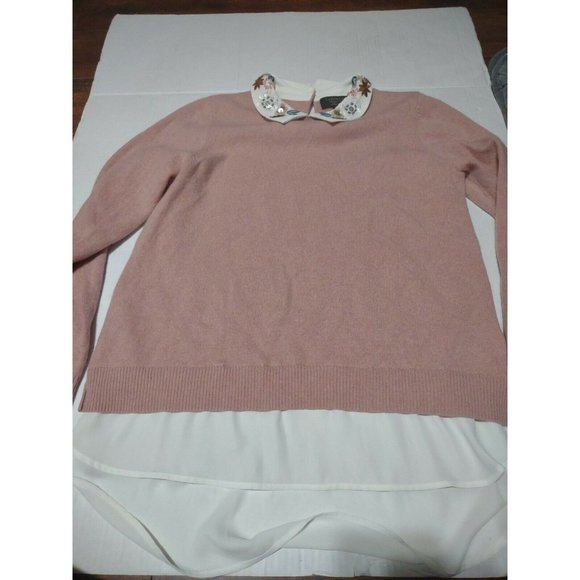 Charter Club Luxury Cashmere Sweater Pink Layered White Embellished Size M - Picture 1 of 5